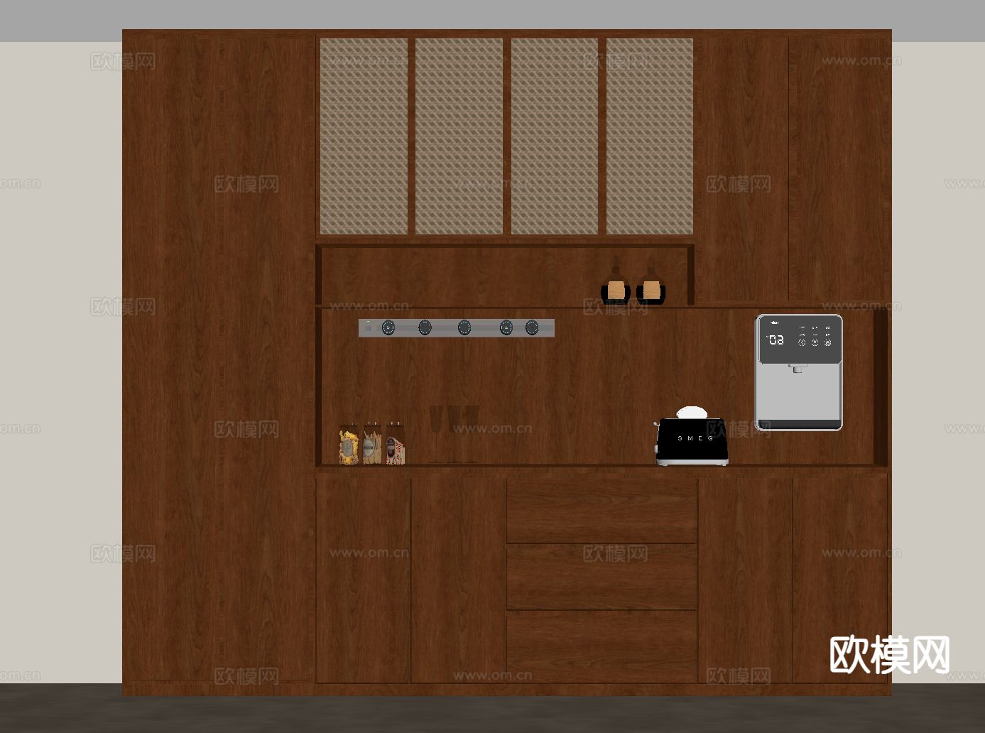 中古风酒柜 餐边柜su模型下载（渲染图1）