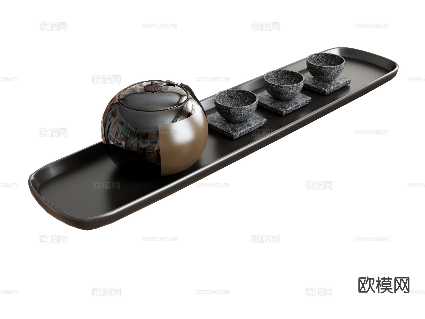 茶具 茶壶 茶杯 茶盘su模型下载（渲染图2）