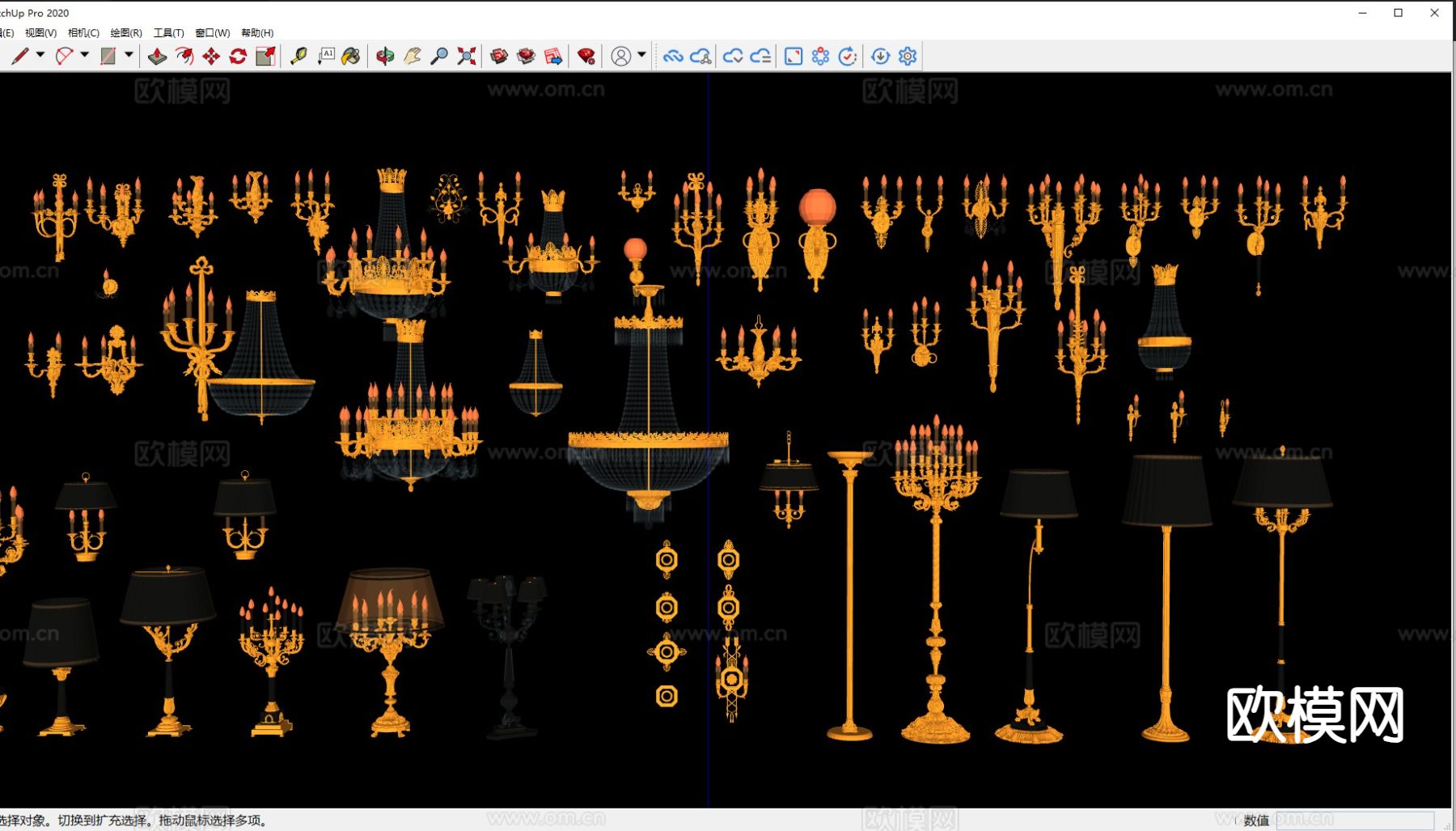 欧洲古典吊灯 落地灯 水晶灯su模型下载（渲染图1）