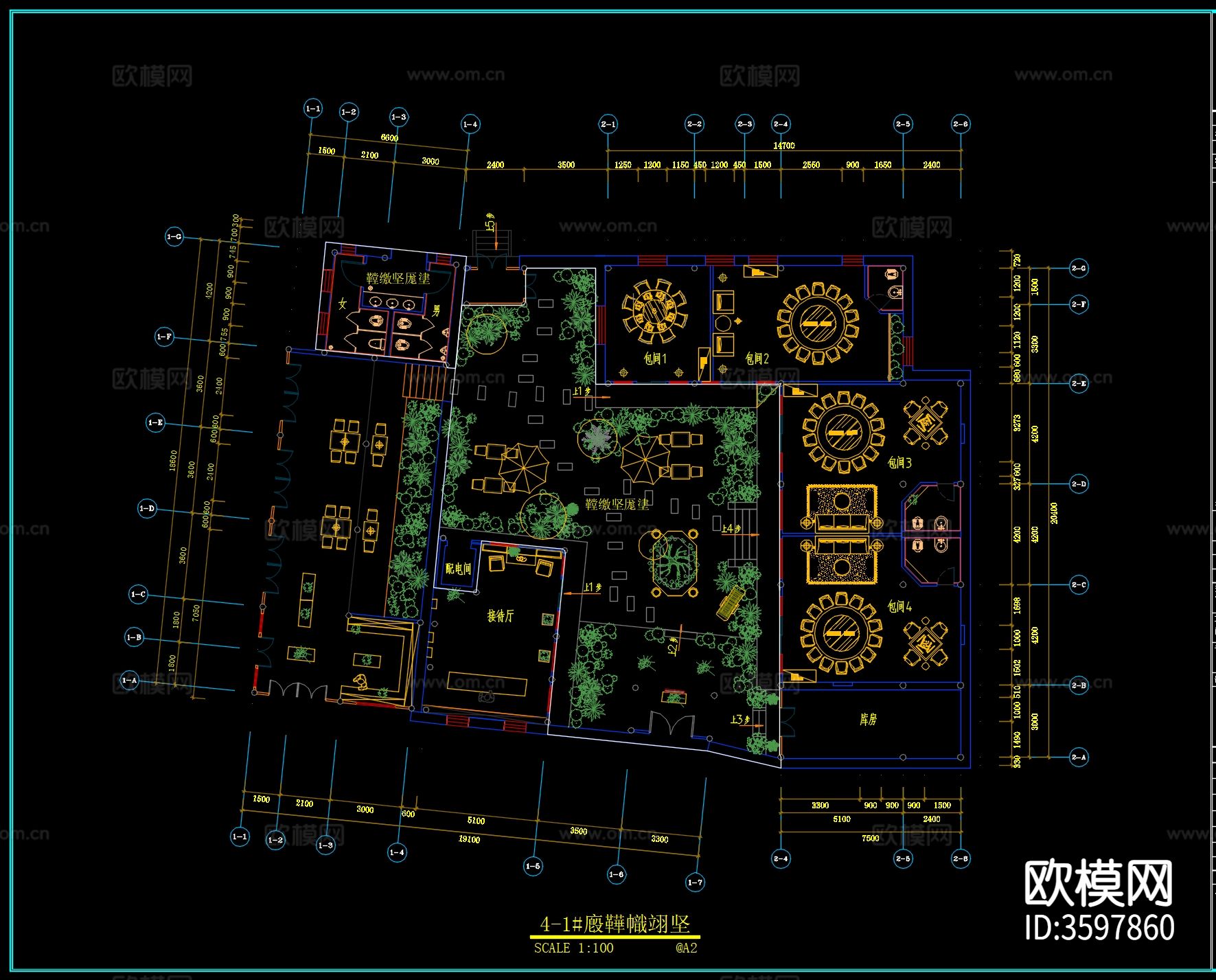 1600㎡中餐厅CAD施工图下载（渲染图3）