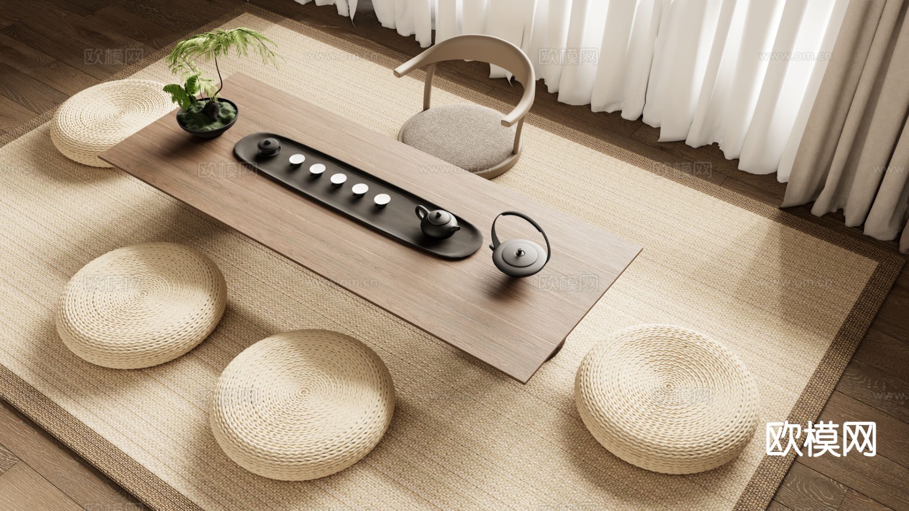 日式榻榻米茶台3d模型下载