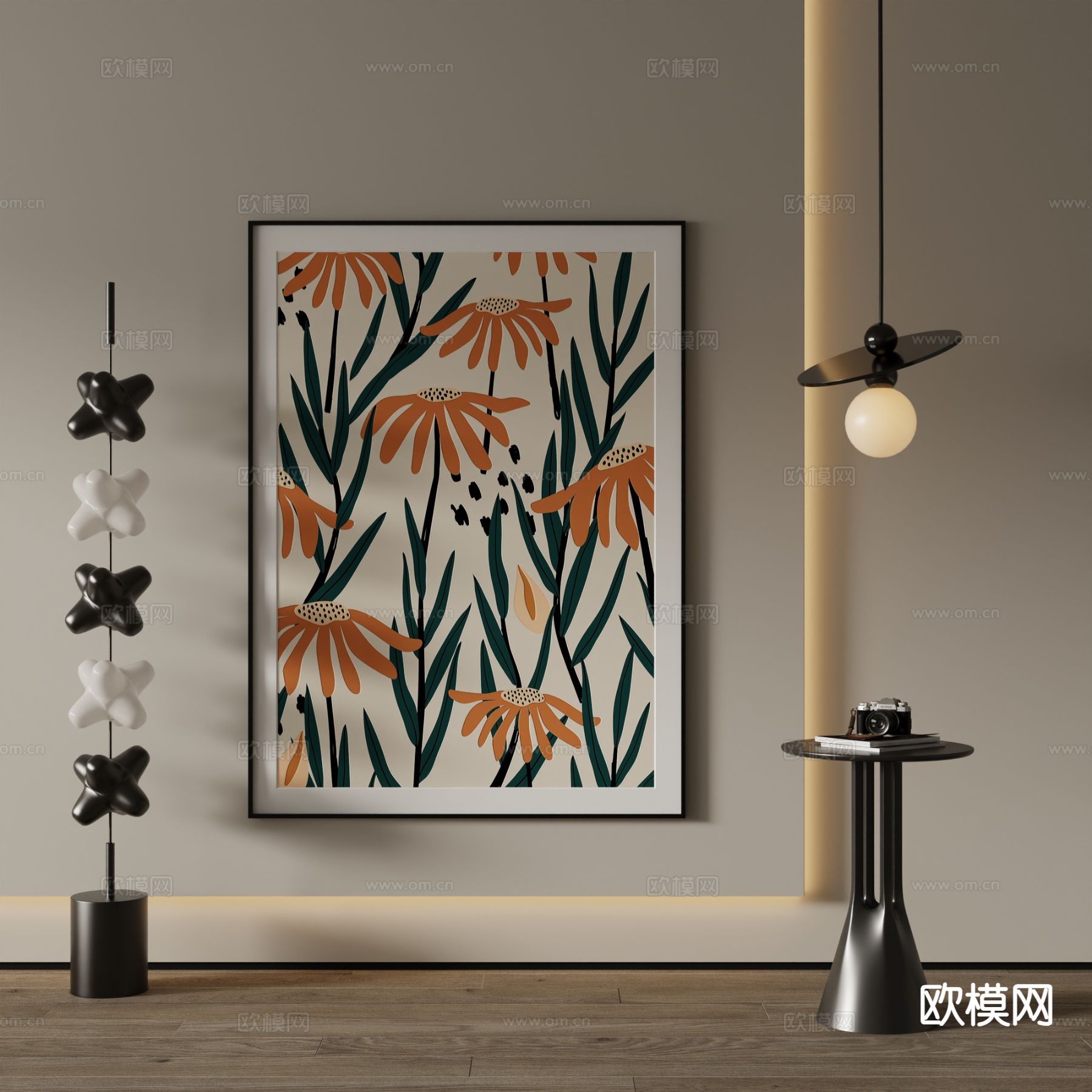 现代装饰画 花朵挂画3d模型