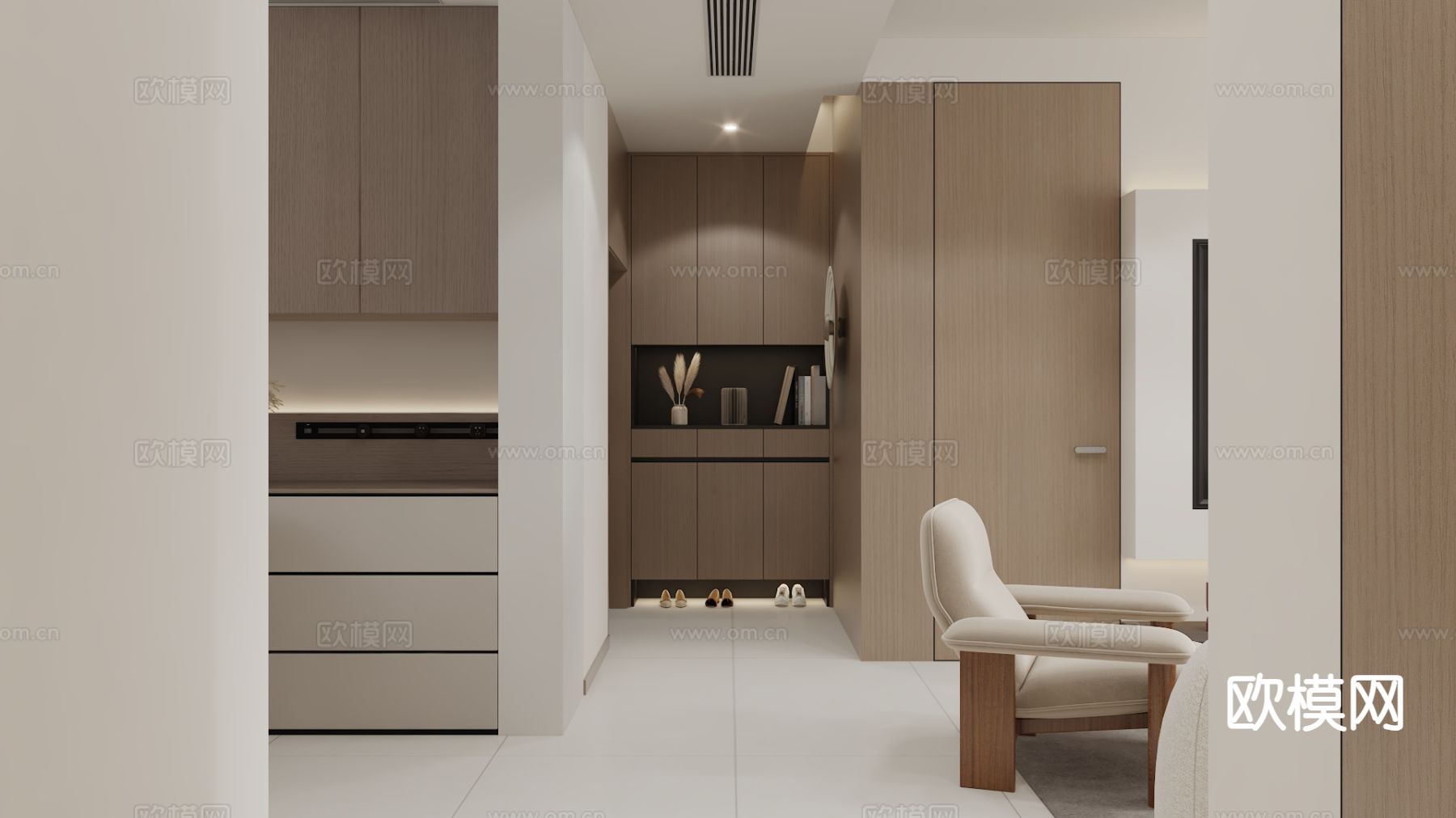 奶油风客餐厅3d模型下载（渲染图5）