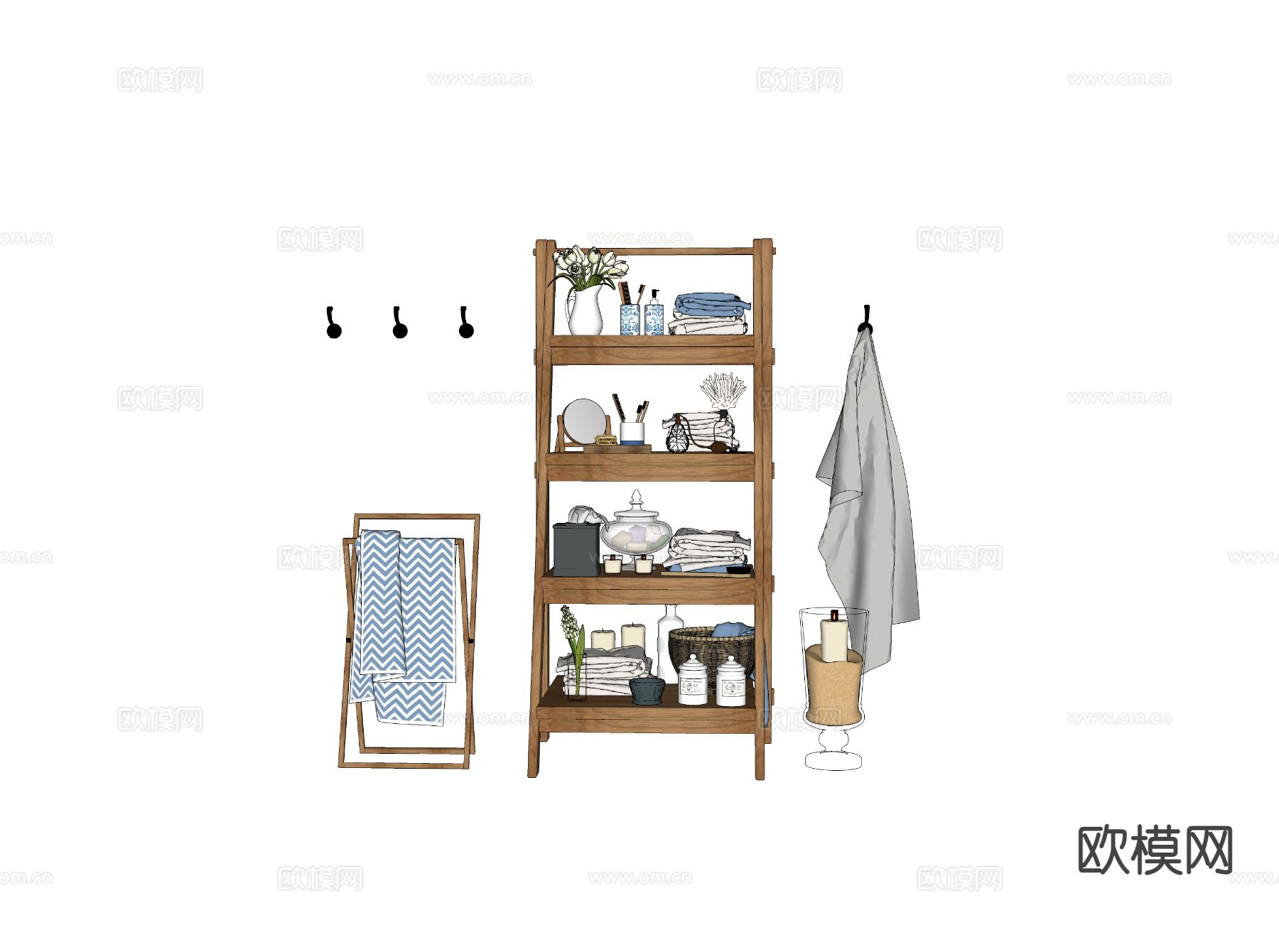洗浴用品 毛巾 牙刷 浴巾 置物架su模型下载（渲染图1）