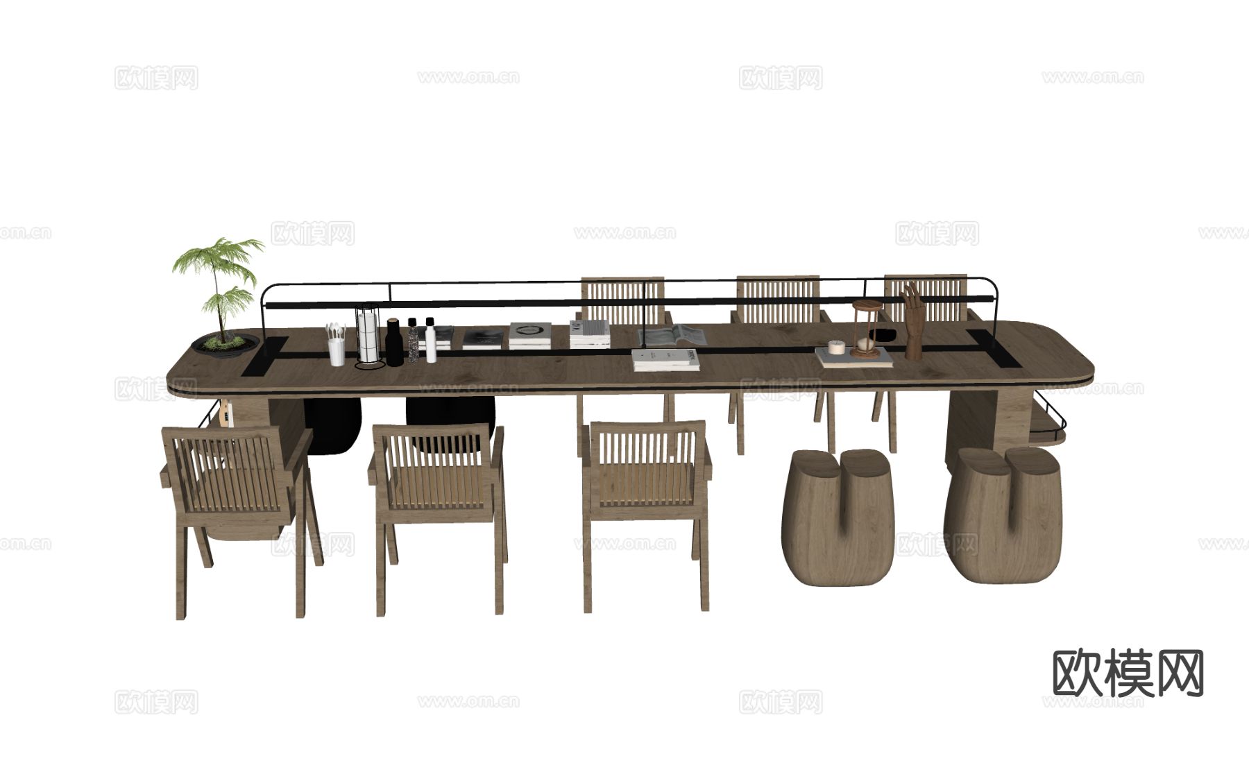 原木风茶桌椅su模型下载（渲染图1）