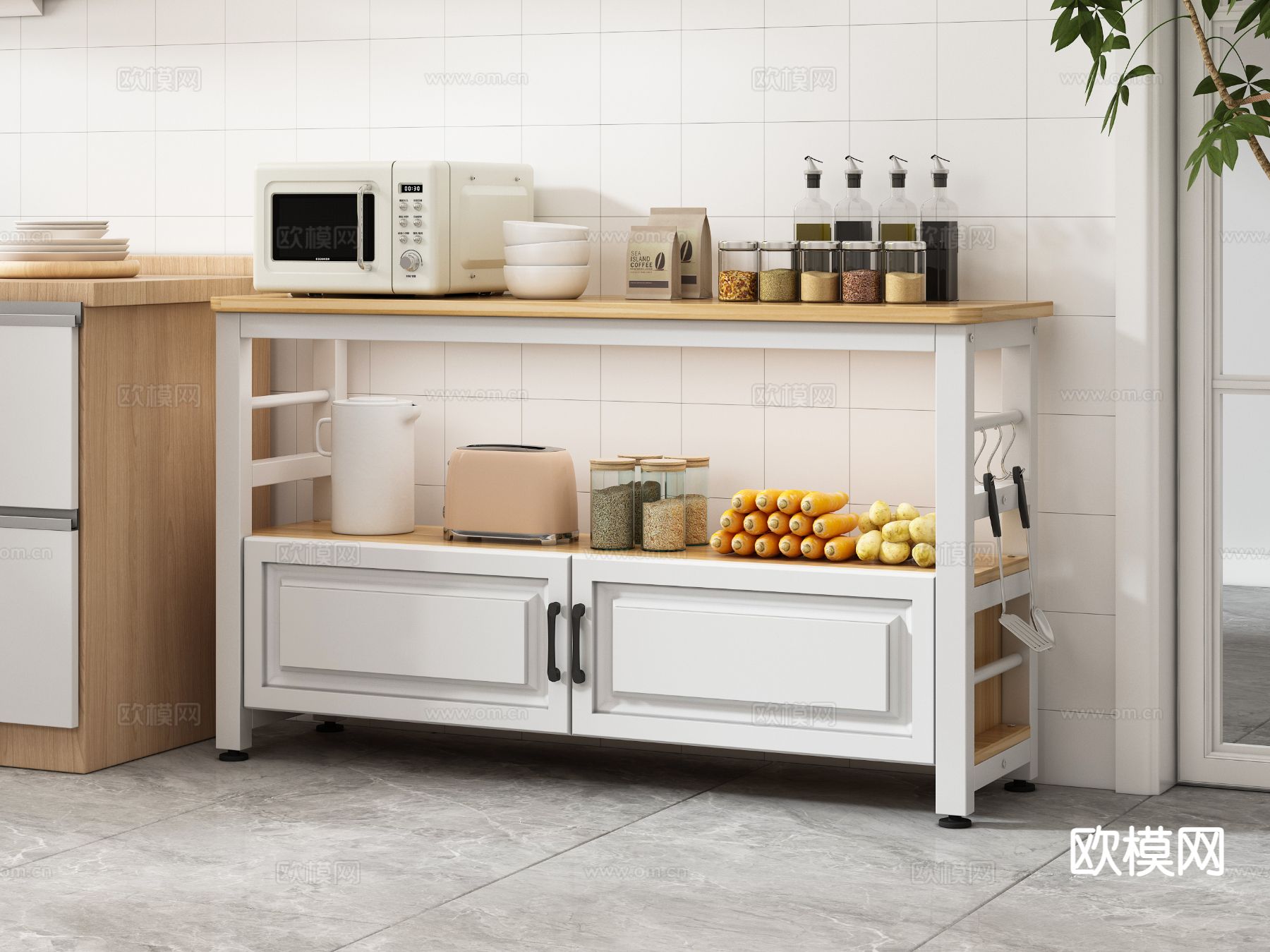 厨房用品 调料瓶 蔬菜 碗 水壶su模型下载（渲染图2）