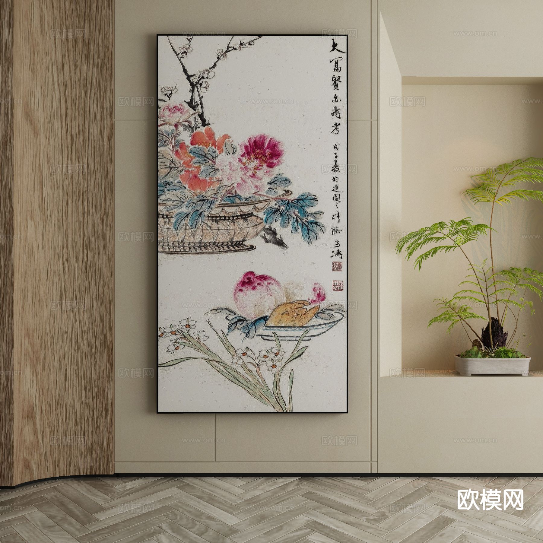 新中式装饰画 花卉画 艺术画3d模型