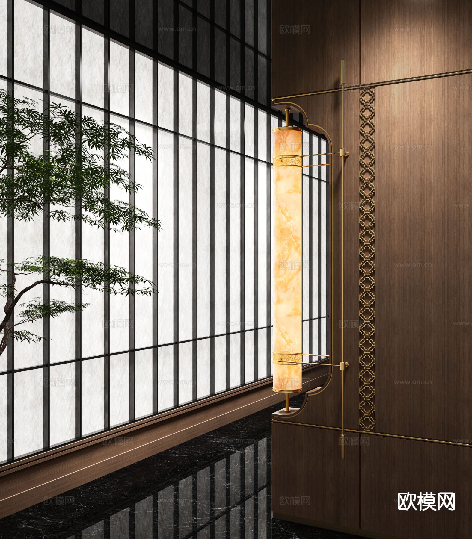 新中式装饰灯 过道壁灯su模型下载（渲染图2）