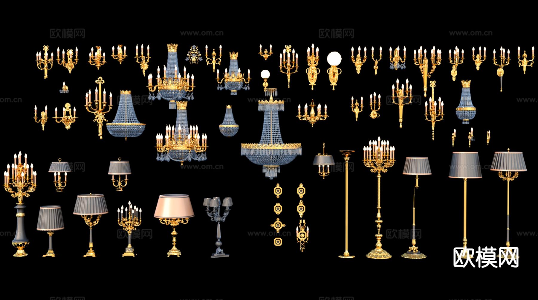 欧洲古典吊灯 落地灯 水晶灯su模型下载（渲染图2）