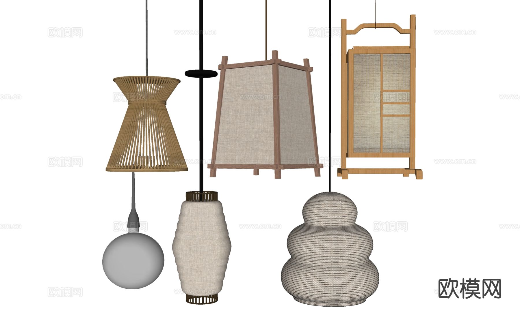 原木风吊灯 灯笼 宣纸灯su模型下载（渲染图1）