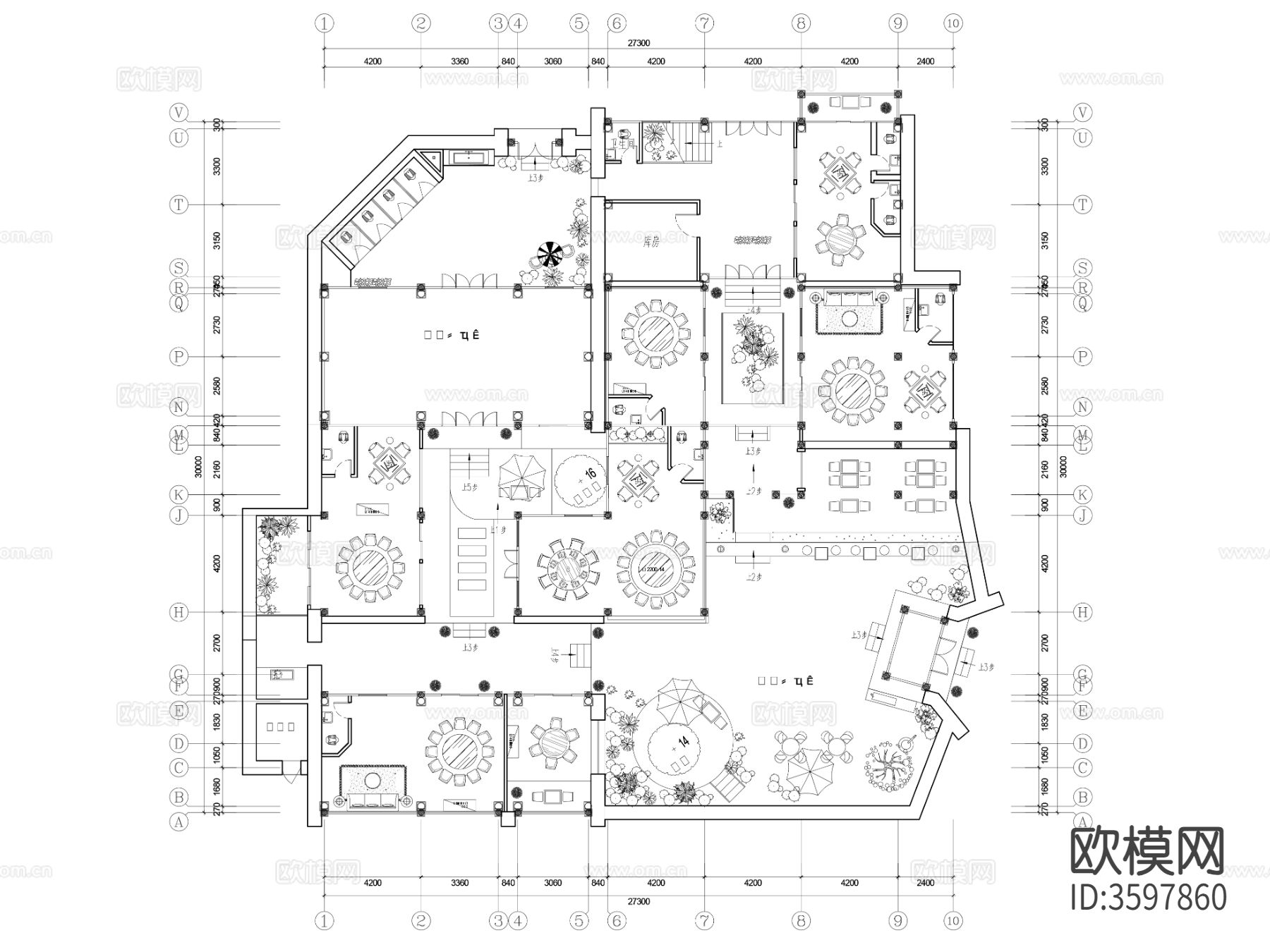 1600㎡中餐厅CAD施工图下载（渲染图2）