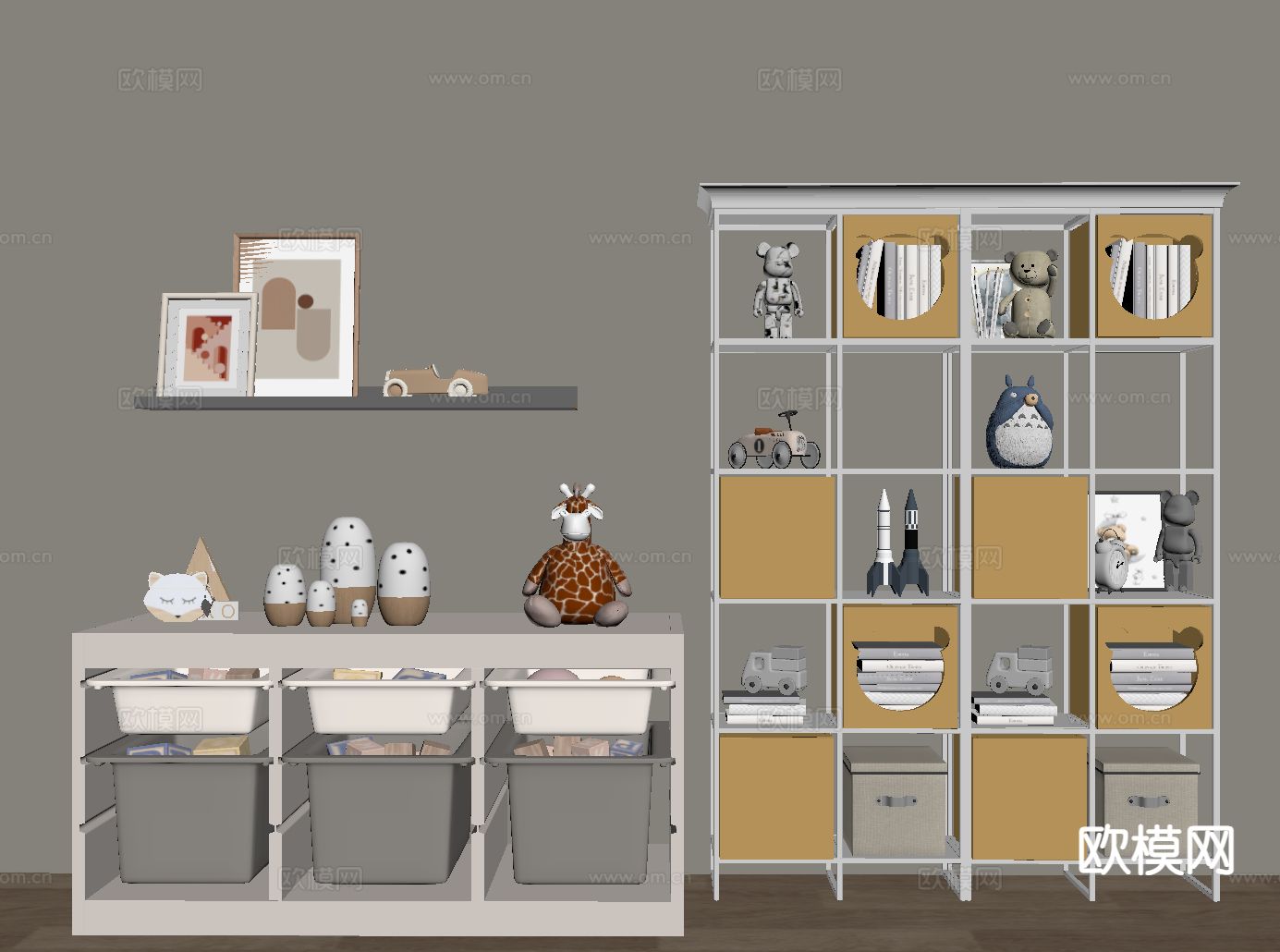 儿童柜 收纳柜 书柜su模型下载（渲染图1）