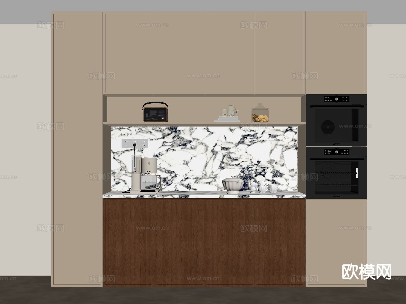 中古风餐边柜 酒柜su模型下载（渲染图1）