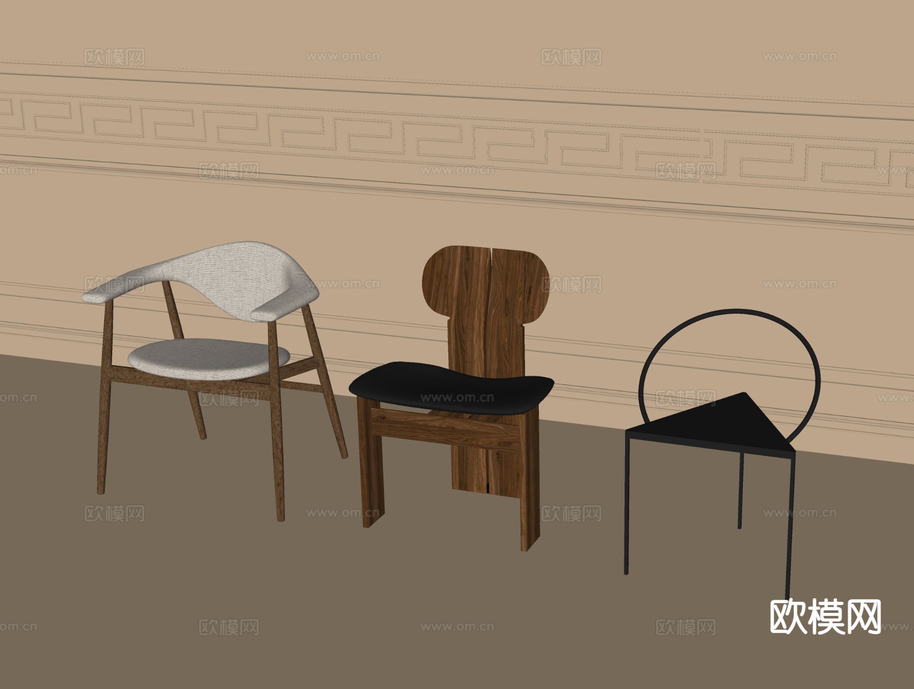 中古风椅子 餐椅su模型下载（渲染图1）