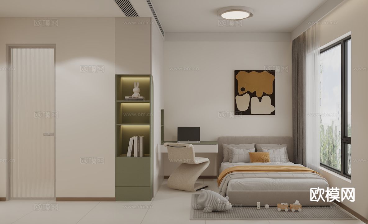 奶油风客餐厅3d模型下载（渲染图6）