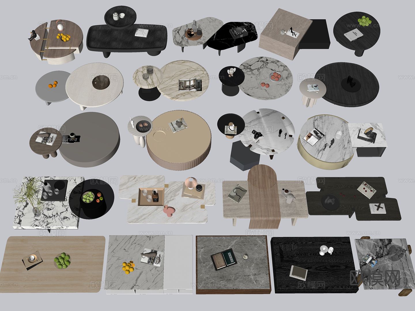 大理石茶几 子母茶几 圆形茶几su模型下载（渲染图1）