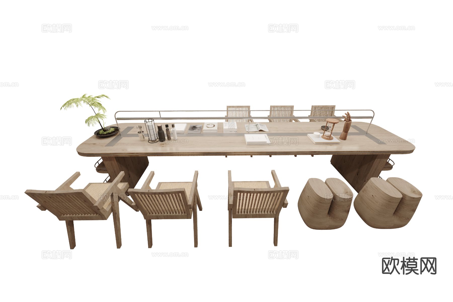 原木风茶桌椅su模型下载（渲染图2）