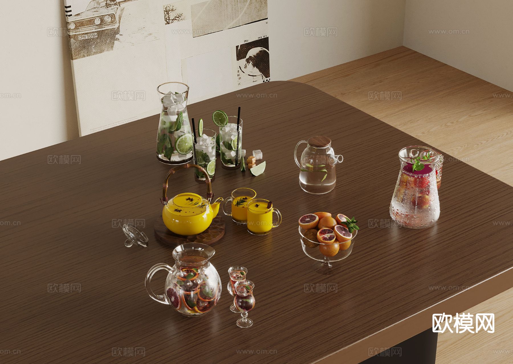 饮料 果汁 橙汁 饮品 柠檬水su模型下载（渲染图2）