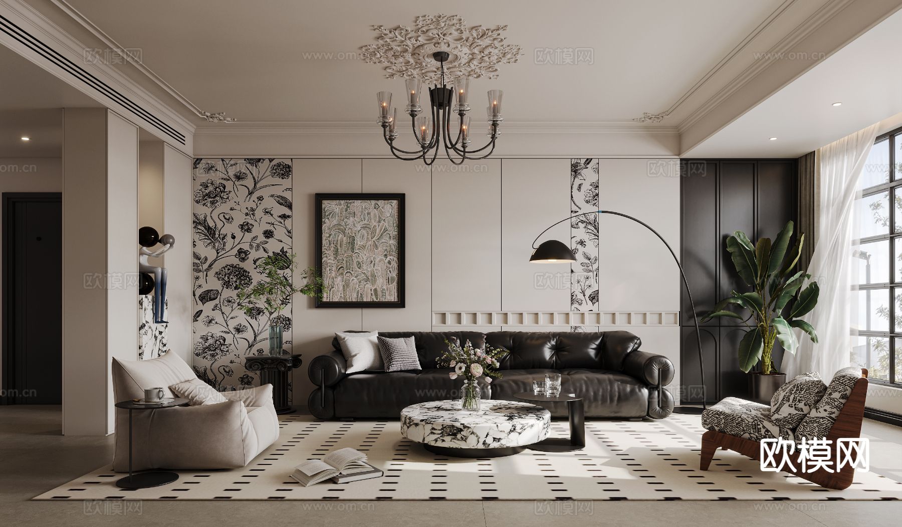 法式客厅su模型下载（渲染图2）