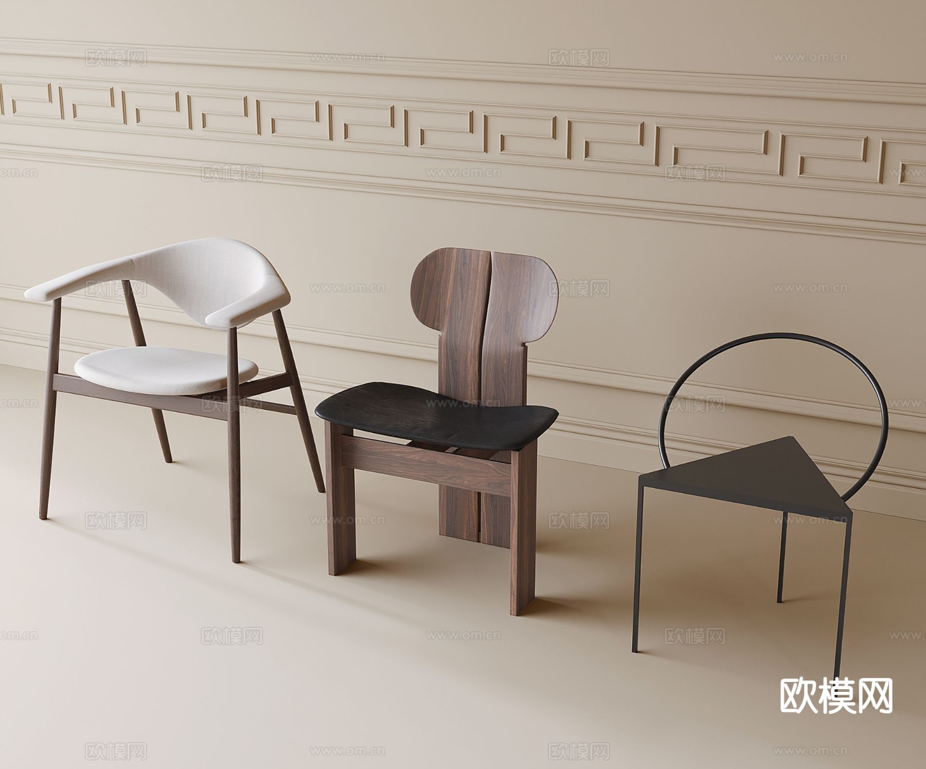 中古风椅子 餐椅su模型下载（渲染图2）