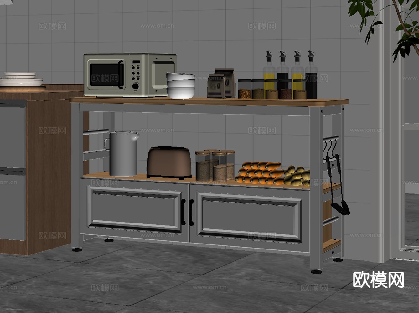 厨房用品 调料瓶 蔬菜 碗 水壶su模型下载（渲染图1）