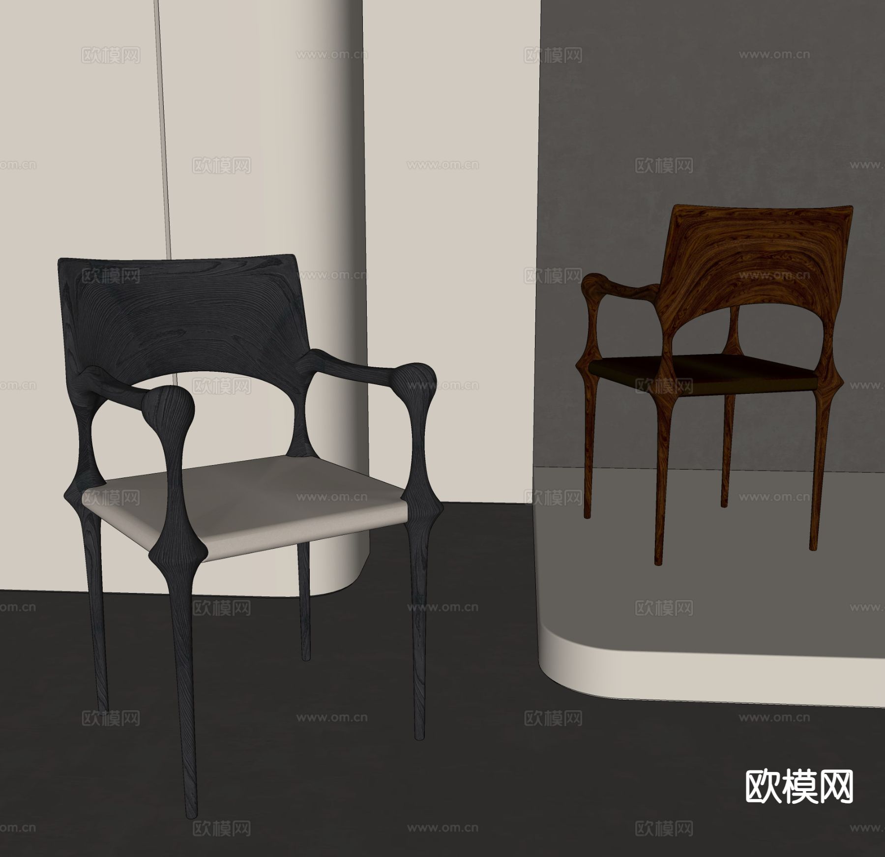 中古风餐椅 单椅su模型下载（渲染图1）