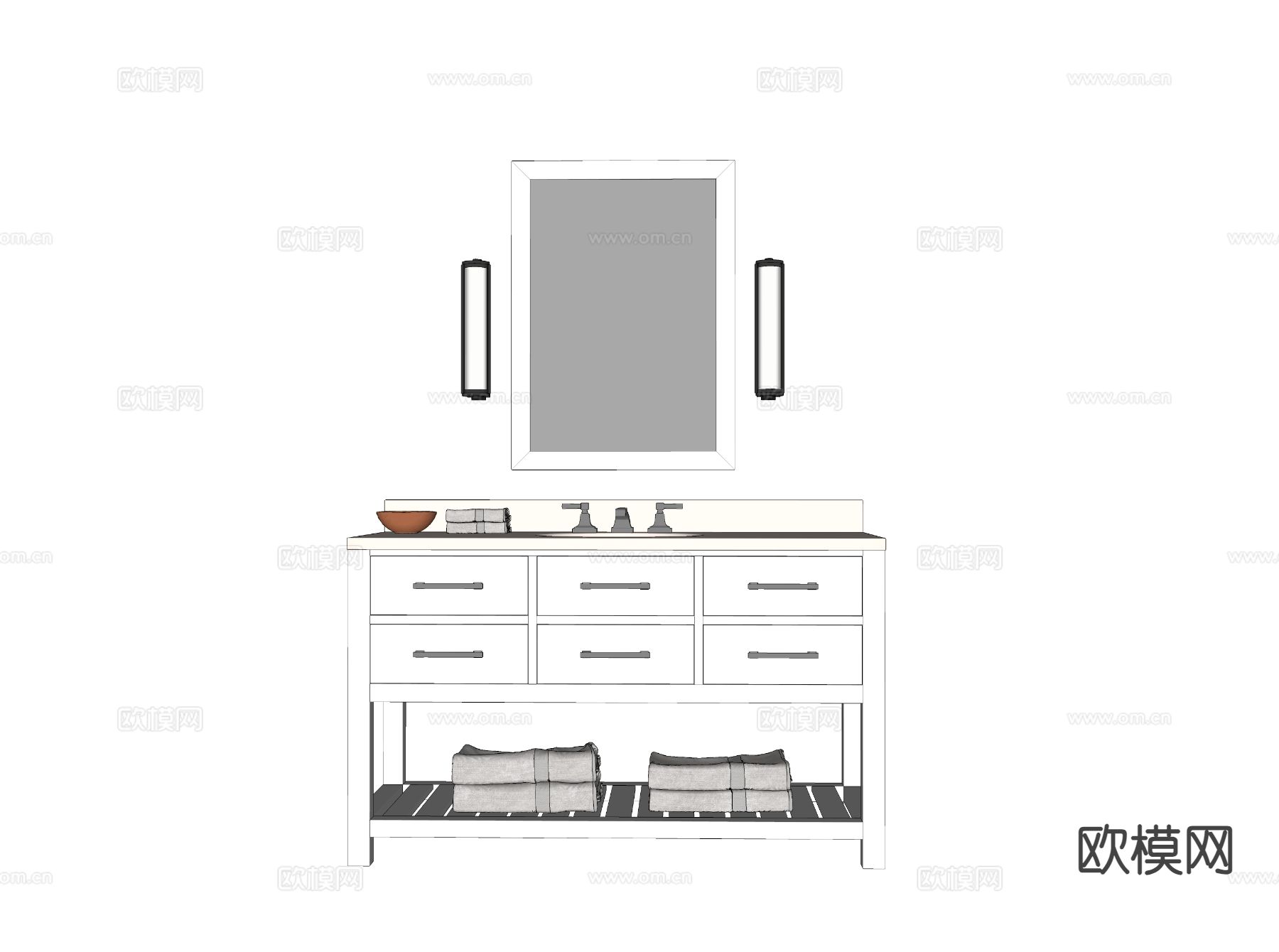 北欧洗手台 洗手盆 浴室镜su模型下载（渲染图1）