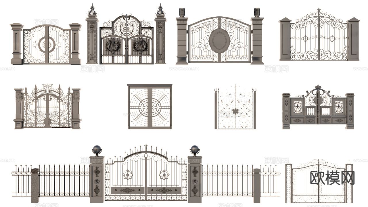 欧式铁艺大门 庭院大门 围栏 3d模型
