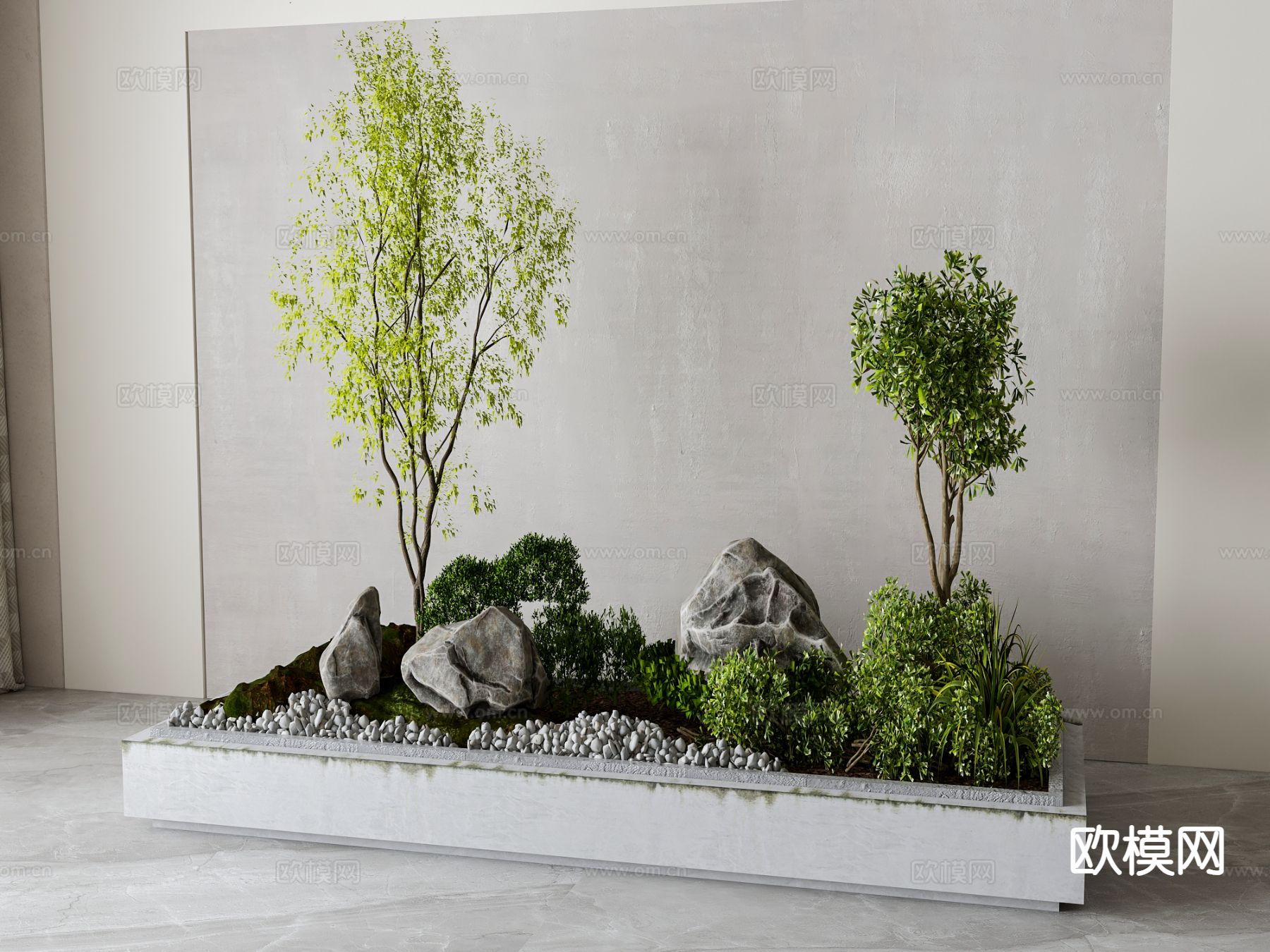 现代花坛假山su模型下载（渲染图2）