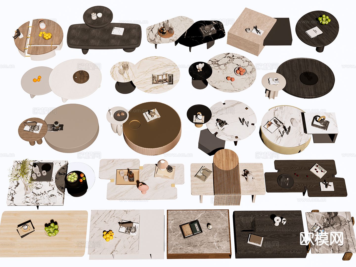 大理石茶几 子母茶几 圆形茶几su模型下载（渲染图2）