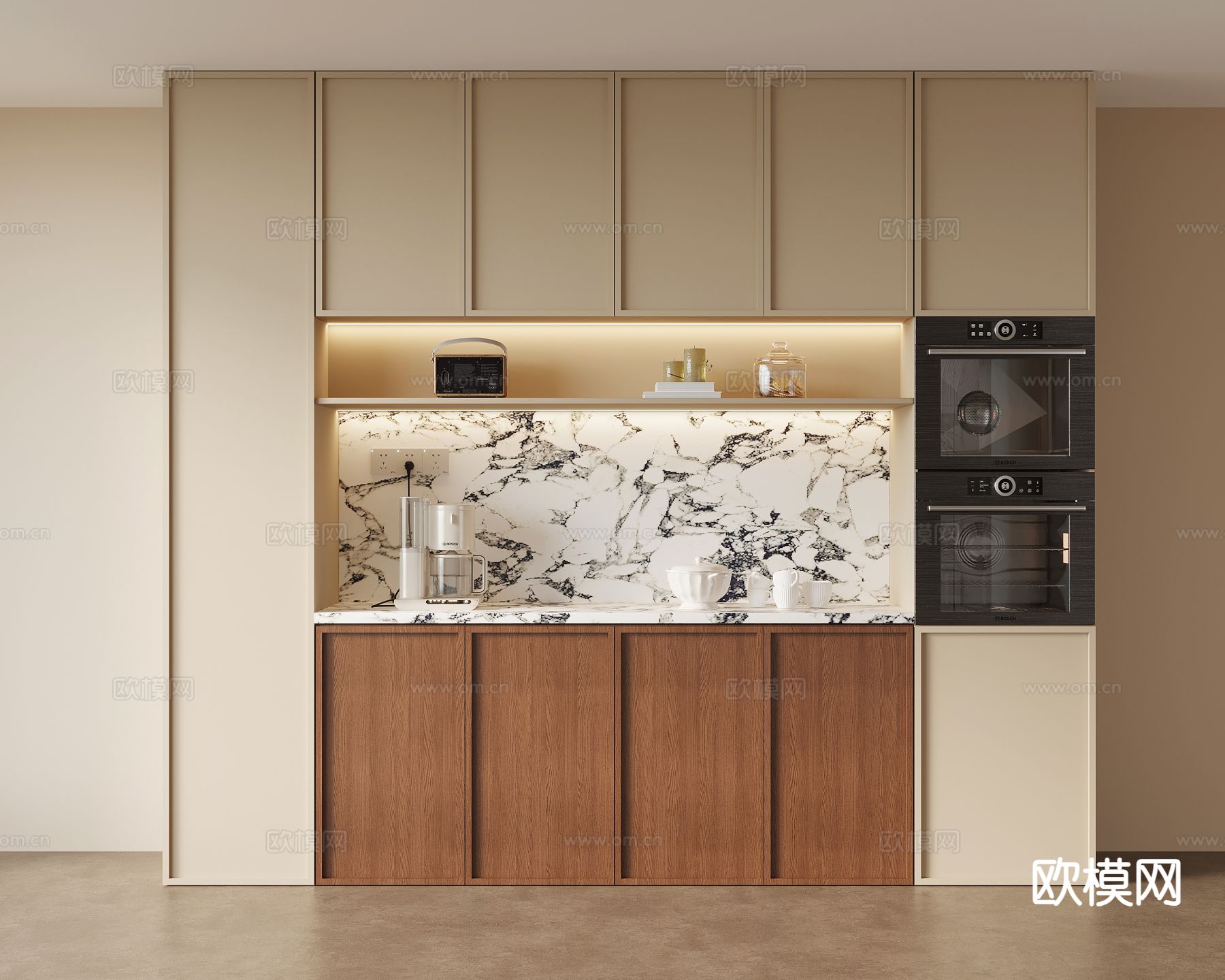 中古风餐边柜 酒柜su模型下载（渲染图2）