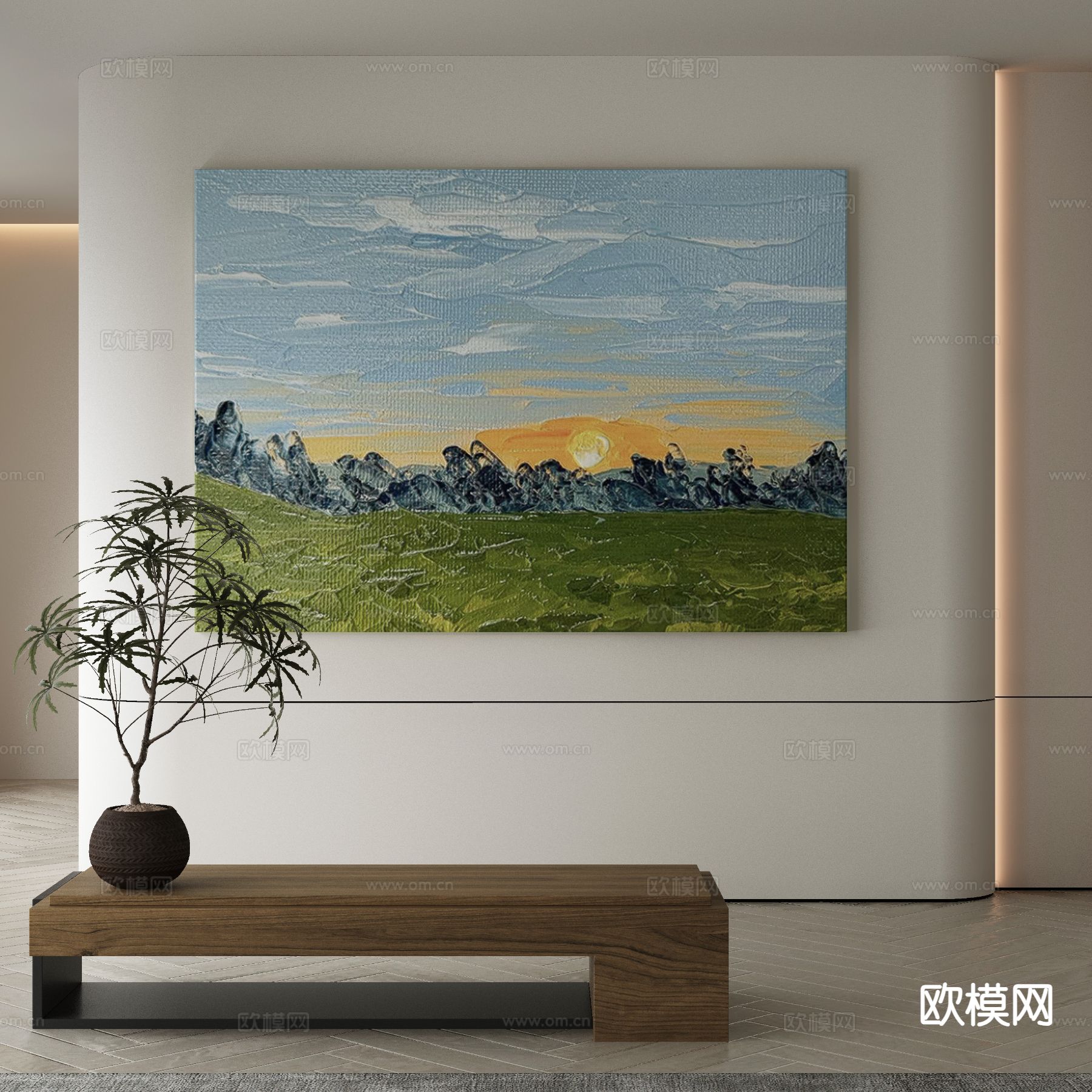 现代装饰画 风景油画3d模型