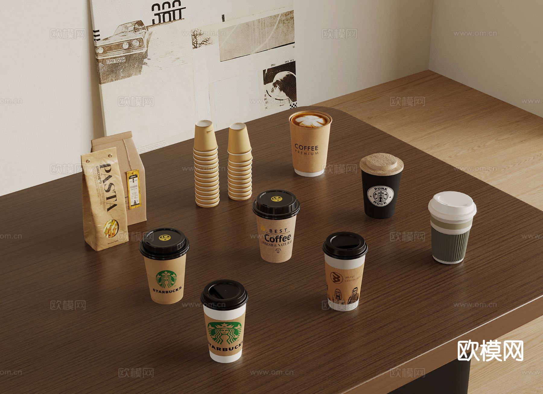 咖啡杯 马克杯 咖啡 纸杯su模型下载（渲染图2）