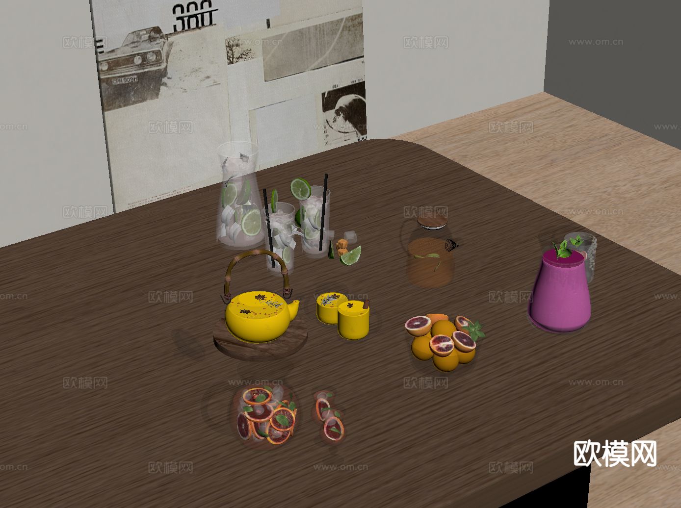 饮料 果汁 橙汁 饮品 柠檬水su模型下载（渲染图1）