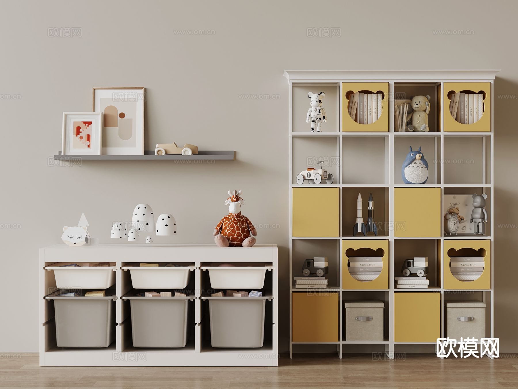 儿童柜 收纳柜 书柜su模型下载（渲染图2）