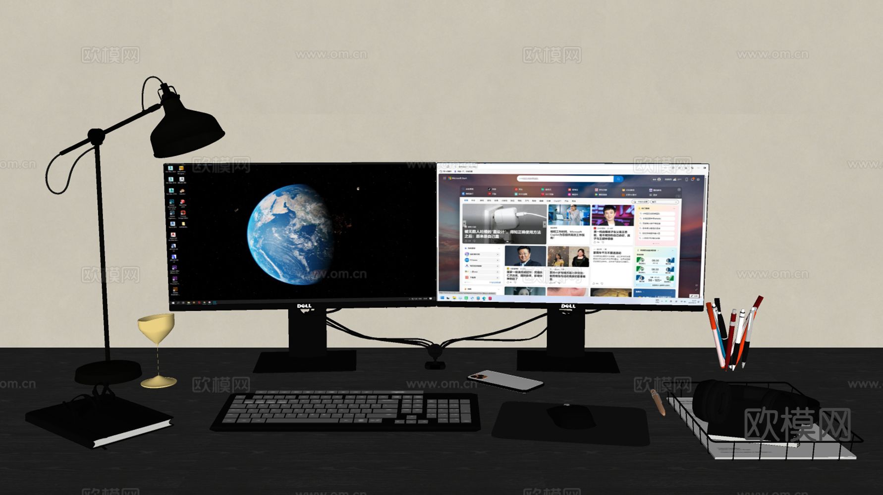 台式电脑 键盘鼠标 办公用品su模型下载（渲染图1）