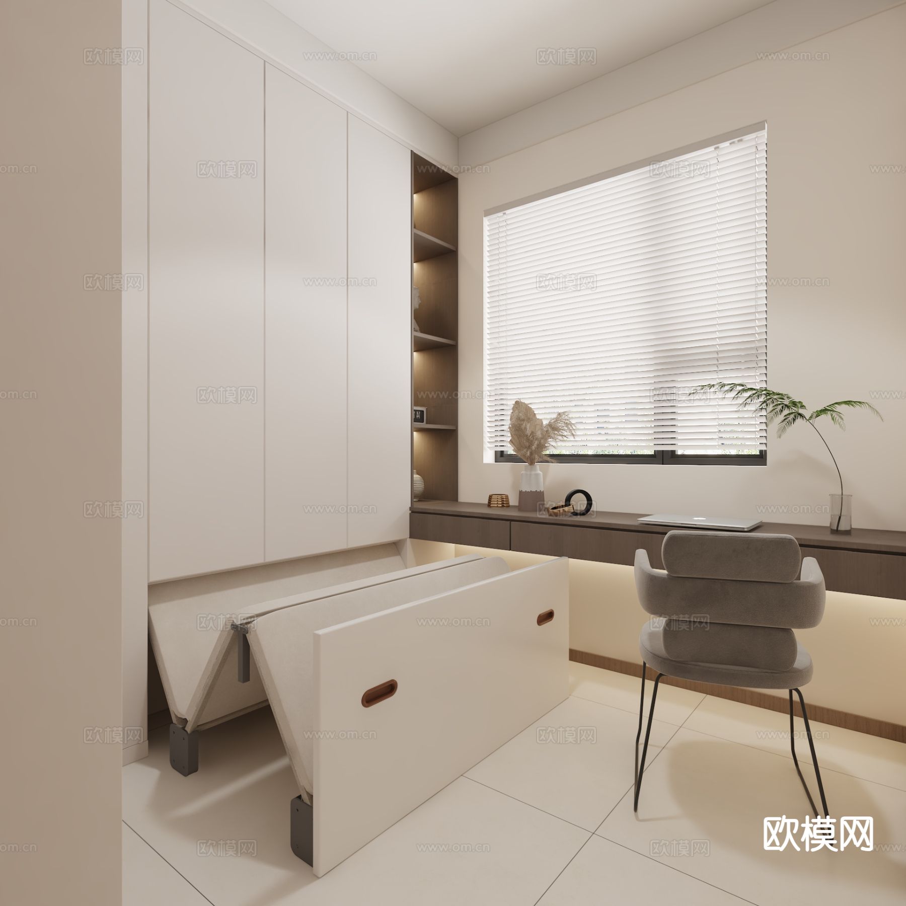 奶油风客餐厅3d模型下载（渲染图3）