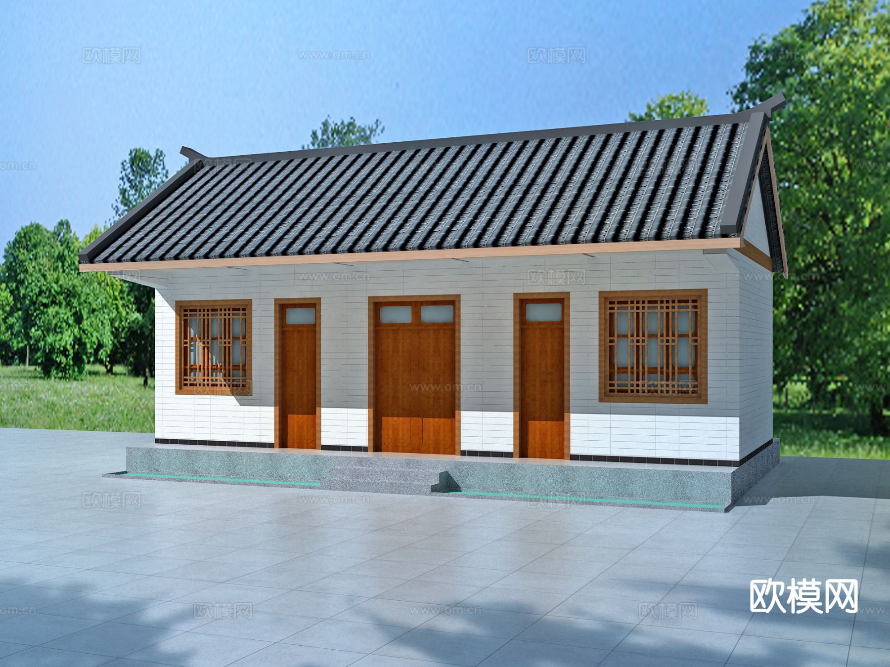 新中式乡村民居 传统民居改造3d模型下载（渲染图2）