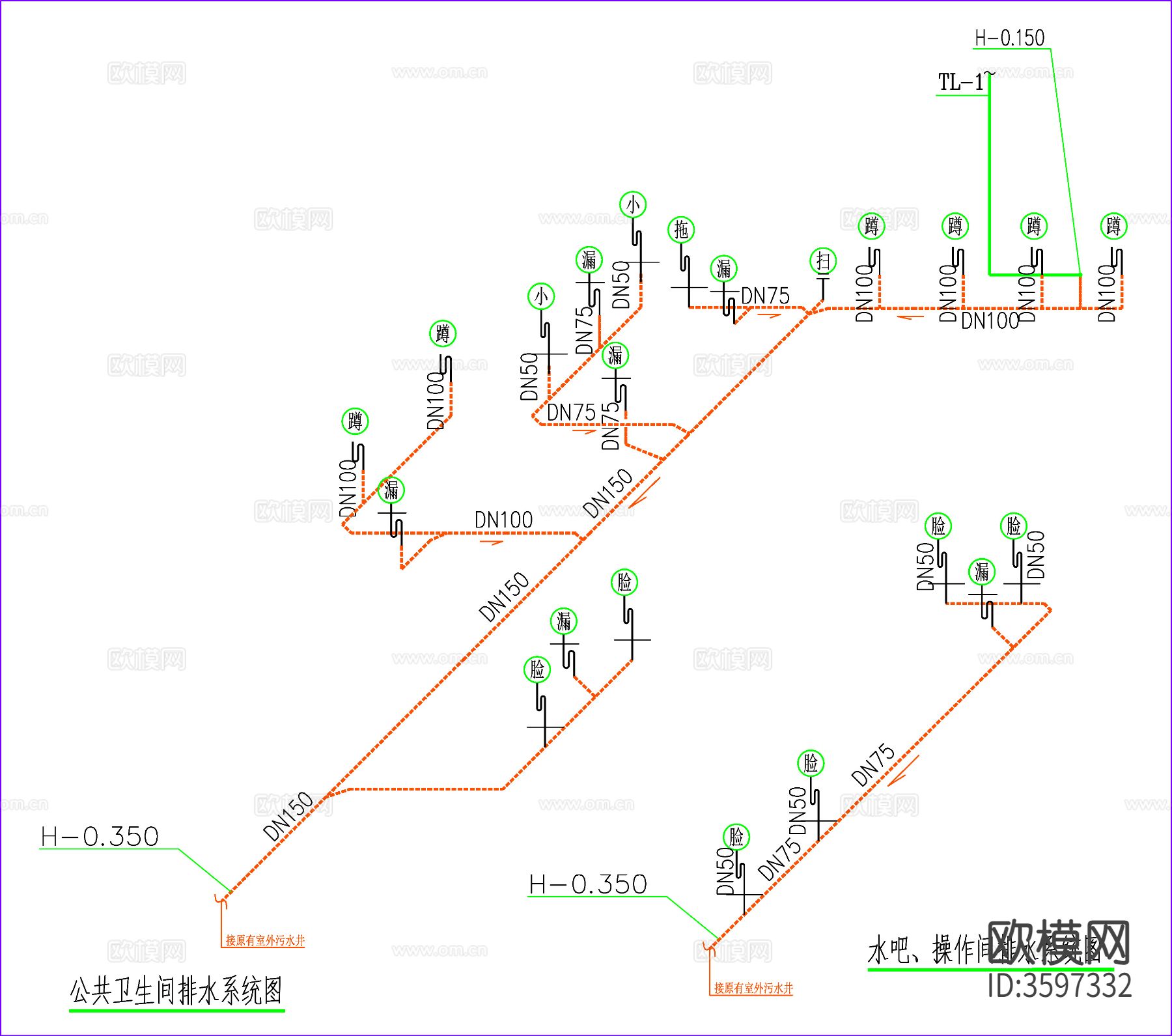 卫生间给排水 给排水系统图下载（渲染图4）