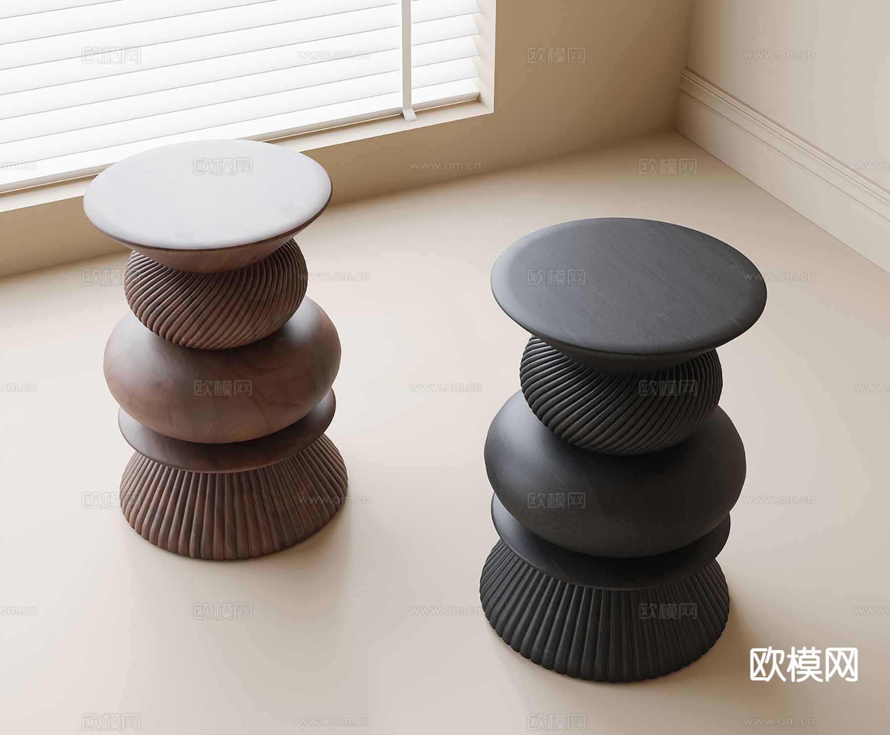 中古风凳子 矮凳 圆凳 木凳su模型下载（渲染图2）