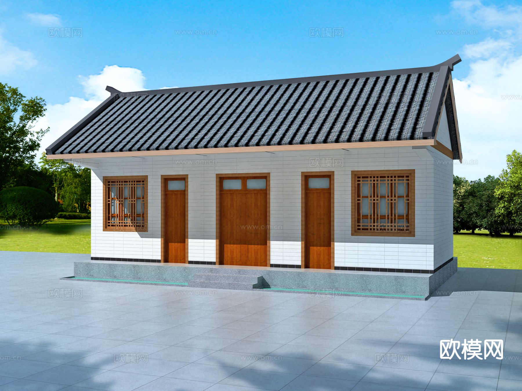 新中式乡村民居 传统民居改造3d模型下载（渲染图1）