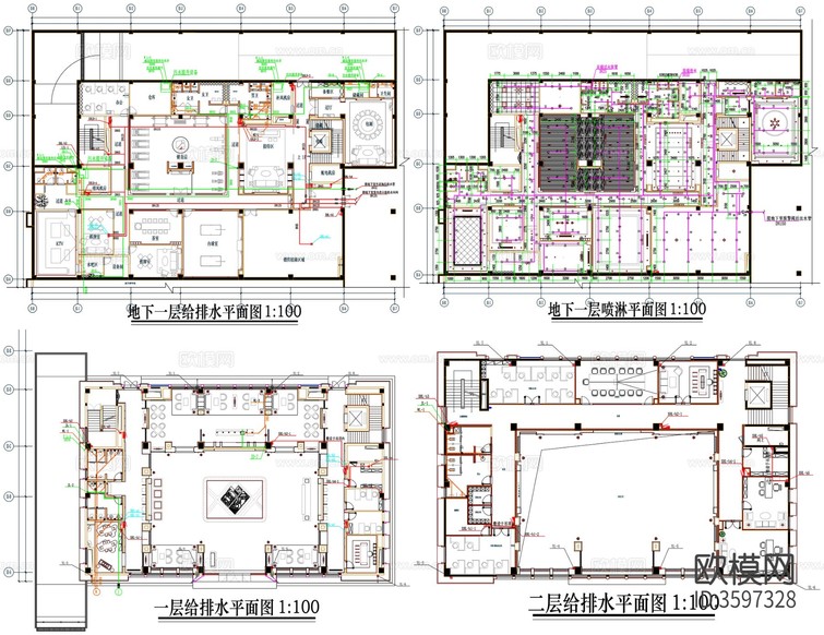 給排水系統(tǒng)圖 景觀排水CAD施工圖下載(渲染圖4)