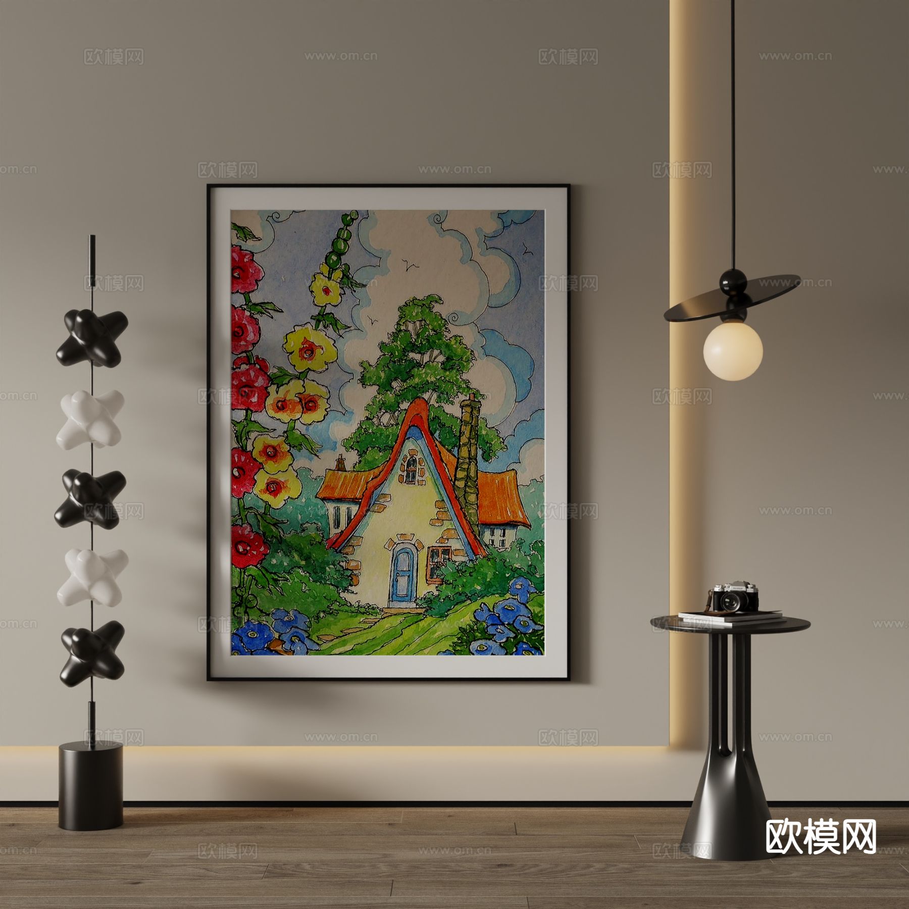 现代水粉挂画 儿童装饰画3d模型