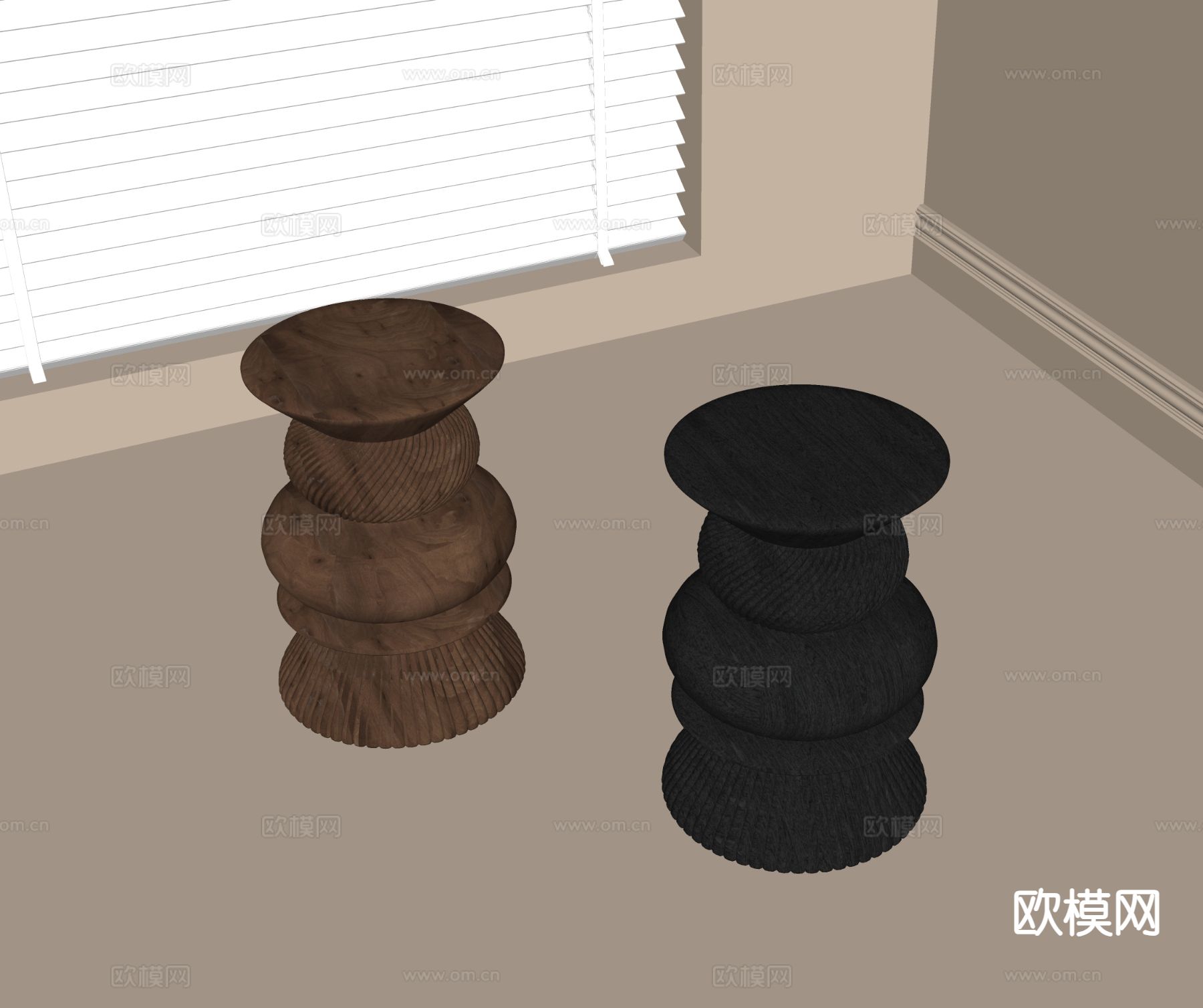 中古风凳子 矮凳 圆凳 木凳su模型下载（渲染图1）