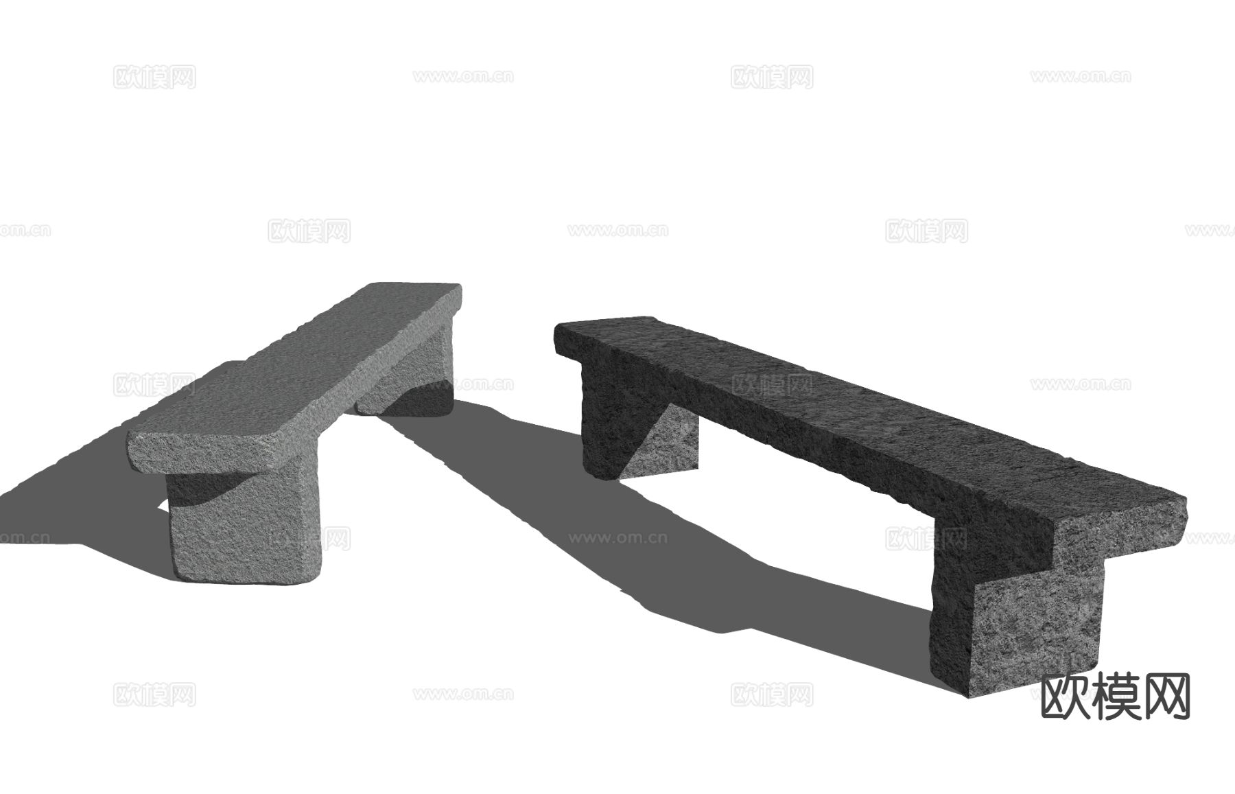 户外椅 石凳 条石凳su模型下载（渲染图1）