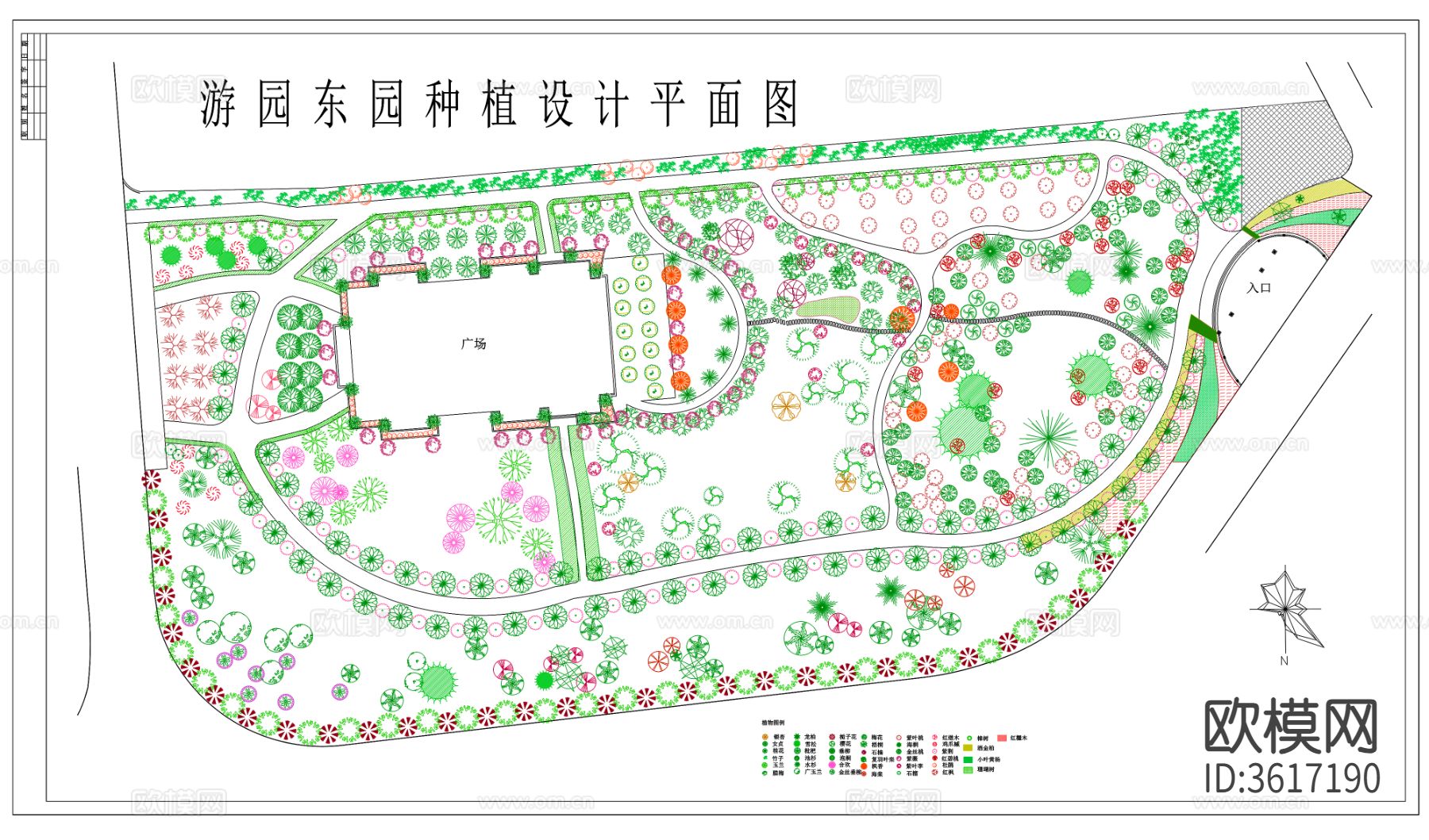 游园种植设计cad平面图下载（渲染图3）
