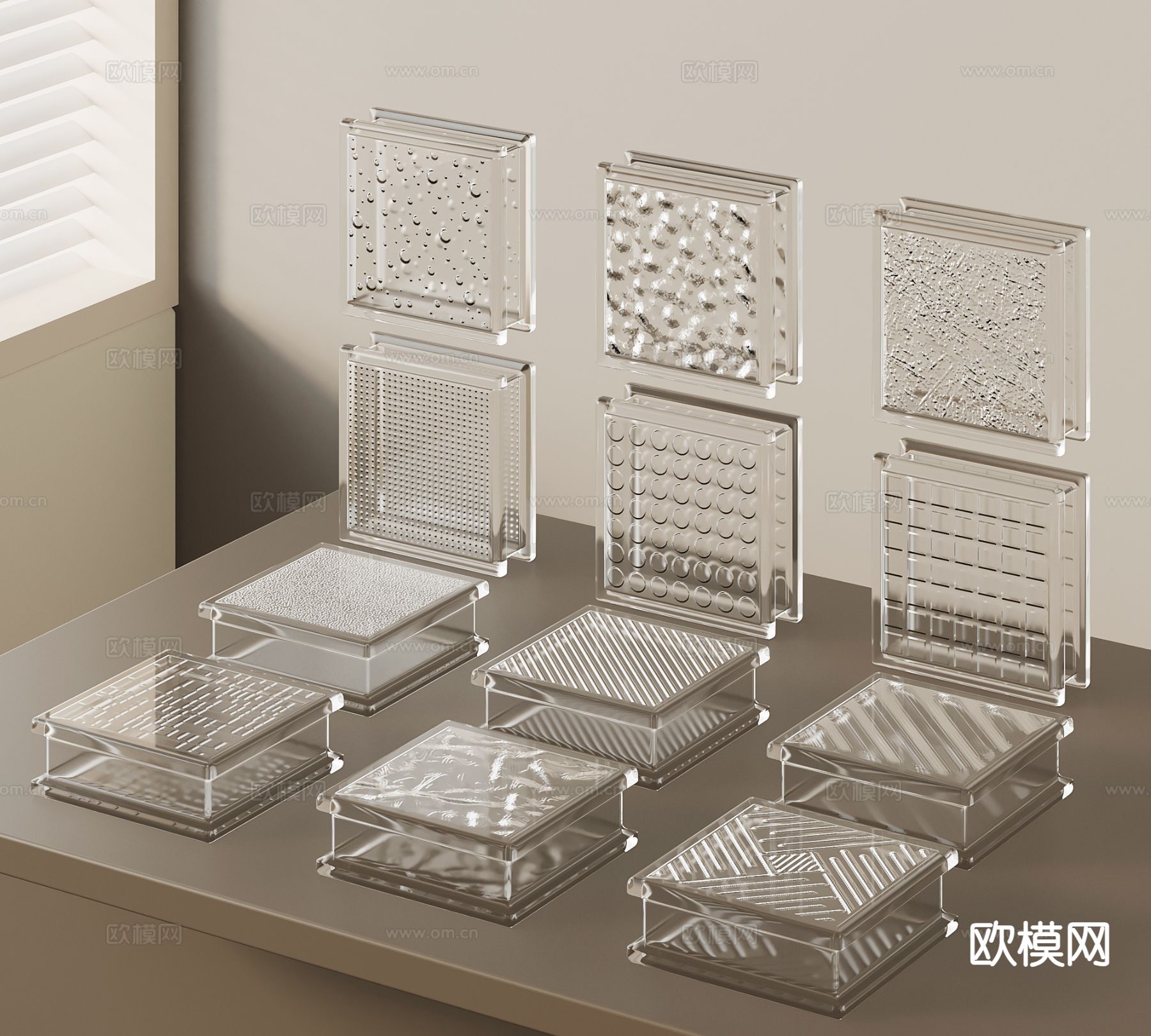 玻璃砖隔断 花纹隔断3d模型