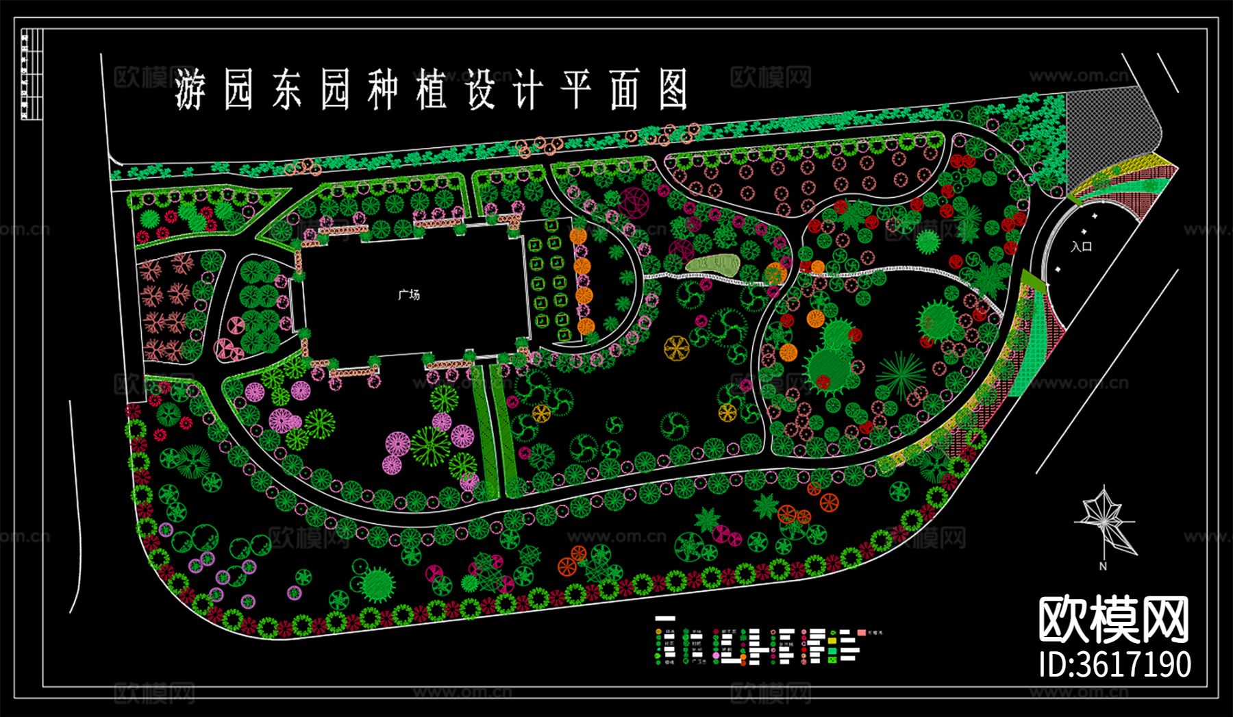 游园种植设计cad平面图下载（渲染图1）