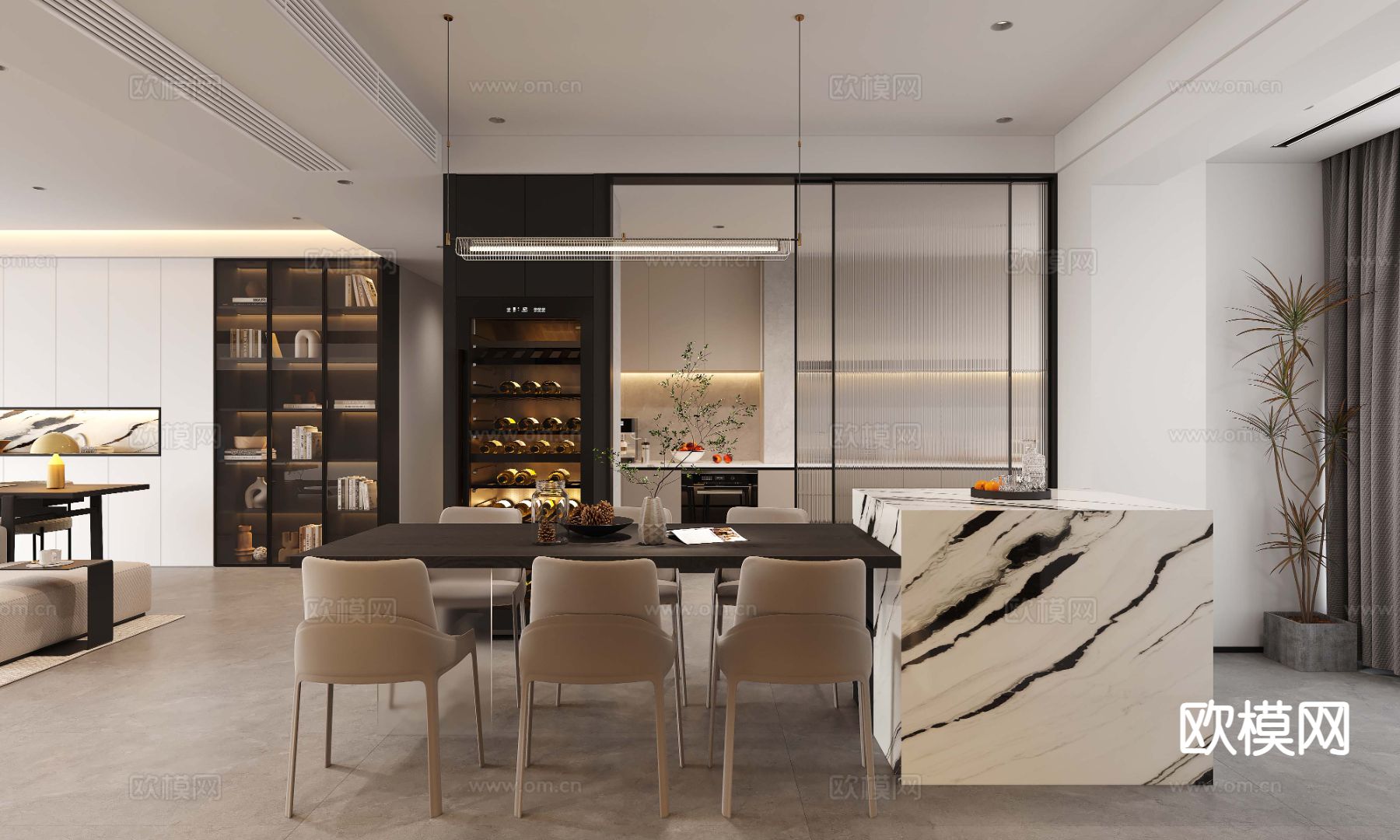 轻奢客餐厅3d模型下载（渲染图3）