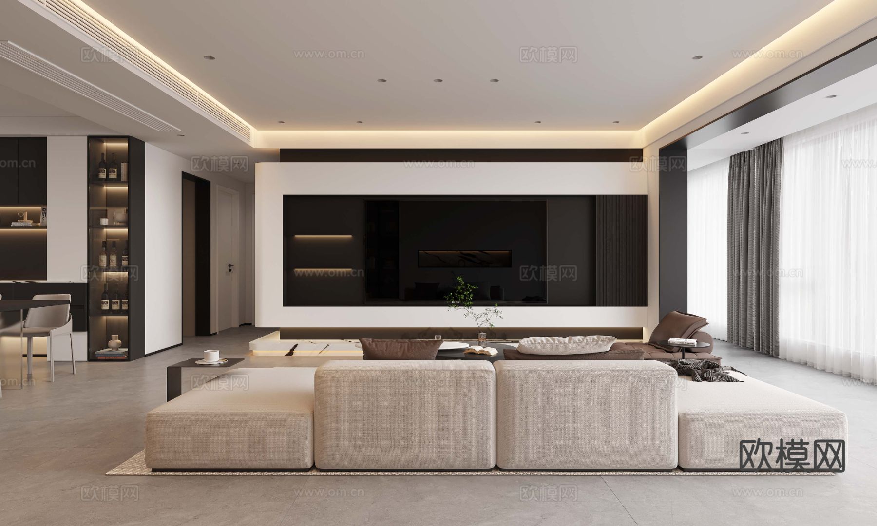 轻奢客餐厅3d模型下载（渲染图2）